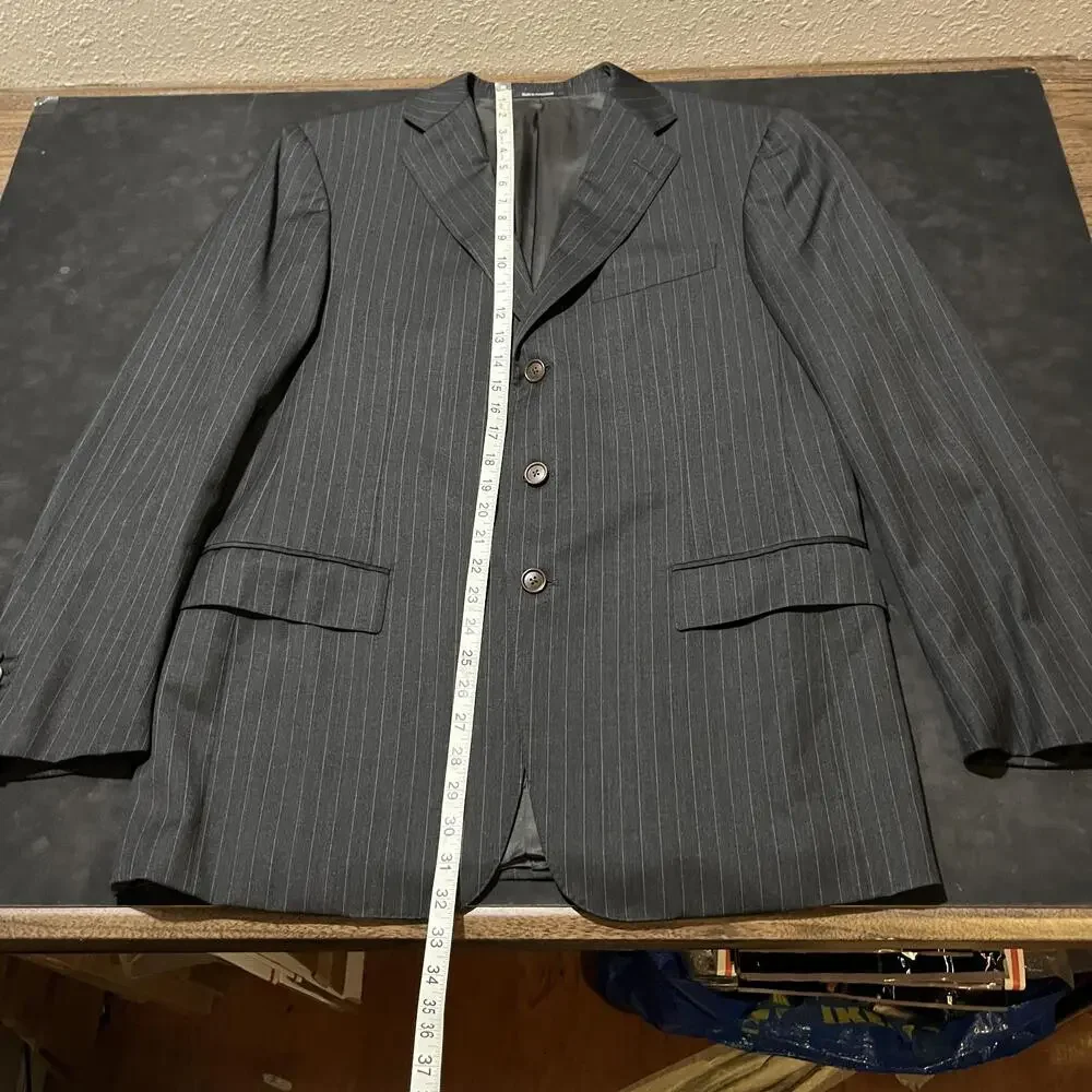 Ermenegildo Zegna Blazer Mens 52R Gray Pinstripe Wool Su Misura Fit Mila Swiss